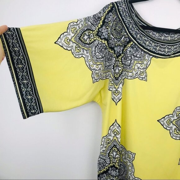 Addition ELLE Plus Size black & yellow  floral scoop neck blouse 1X - Picture 6 of 16